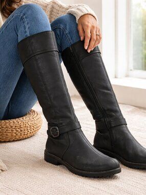 Merrell Tall Black Leather Boots Women’s 8 Waterproof Riding Knee High Comfort